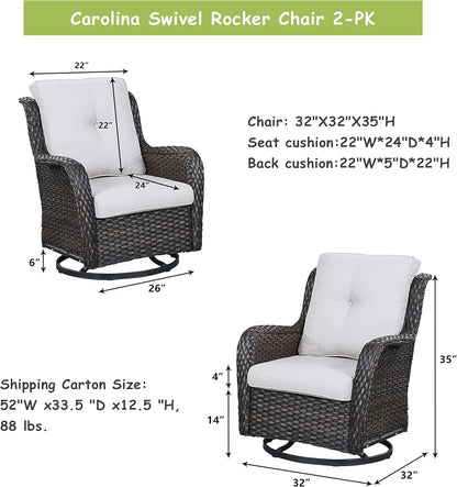 Outdoor Patio Swivel Rocker Chairs - Wicker Rattan Patio Swivel Rocking Chairs Set of 2 with High Back,Deep Seating and Comfort Cushions for Deck Porch Garden,Brown/Beige