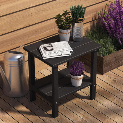 Double Adirondack Outdoor Side Table, Weather-Resistant Patio End Table for Backyard, Pool & Porch, Durable & Stylish Patio Side Table, Black