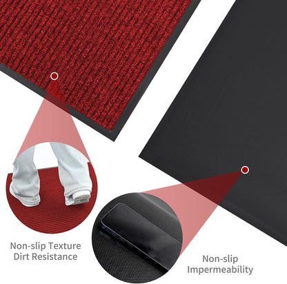 Rubber Door Mat About W3' ×L16' Heavy Duty Large Outdoor Indoor Mat Durable Entrance Doormat Waterproof Rubber Back Rugs for Home Entryway Patio Porch Office Business Areas (Wine Red)