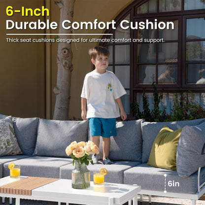 Sundale Outdoor 9 Pieces Metal Patio Furniture Set, Outdoor Sectional Sofa w/6 Inch Olefin Cushion and Coffee Table, Modern Outdoor Conversation Sets