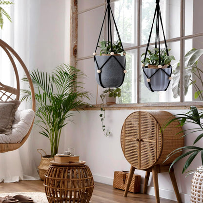 Artilady Black Hanging Planter for Indoor Plants Macrame Plant Hanger Large Hanging Plant Holder Basket with Adjustable Beads Outdoor Window Boho Plant Wall Decor