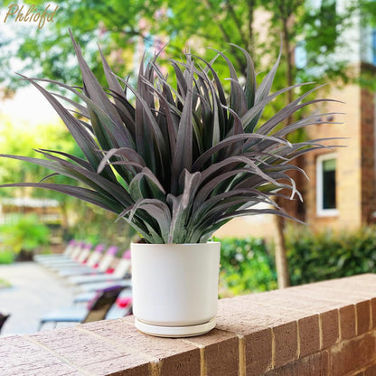 6Pcs Artificial Grass Fake Plants 17.3in Outdoor Plants UV Resistant Faux Greenery Stems Fake Grass for Home Window Garden Office Patio Pathway Front Porch Halloween Décor Green & Black