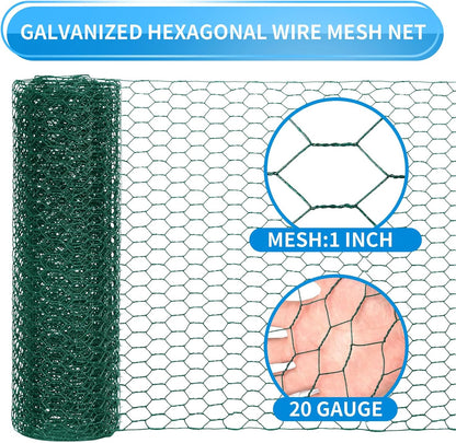 48'' x 150' Green Chicken Wire Fencing, 1 inch Chicken Wire and 20 Gauge Poultry Netting, Garden Mesh Fence Roll for Floral Arrangements/Crafts/Farm/Livestock/Pet Protection