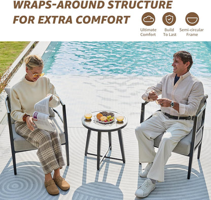 NATURAL EXPRESSIONS Outdoor Patio Furniture Conversation Sets 3 Pieces Patio Lawn Chair Set Porch Chairs with Metal Table for Balcony Yard Garden Lawn Poolside
