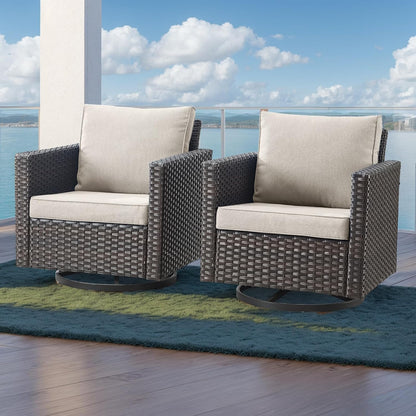 HUMMUH 5 Piece Patio Furniture Set,Wicker Swivel Rocker Patio Chairs Set of 4 with 30'' Fire Pit Table Outdoor Furniture Set for Porch,Garden,Backyard