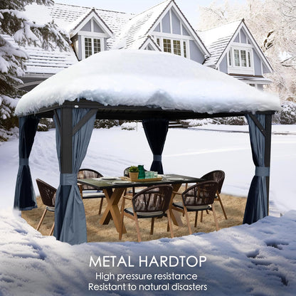 Kozyard Alexander 12' X 12' Aluminum Hardtop Gazebo with Galvanized Steel Double Roof Canopy, Curtain and Netting, Permanent Gazebo Pavilion for Patio, Backyard, Deck, Lawn (Gray)
