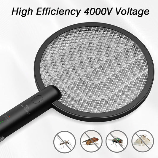 Bug Zapper Racket, 2 in 1 Fly Swatter USB Rechargeable, 4000V Electric Fly Zapper with 4 Layer Safety Mesh，Electric Racket for Kitchen, Home, Garden and Outdoors