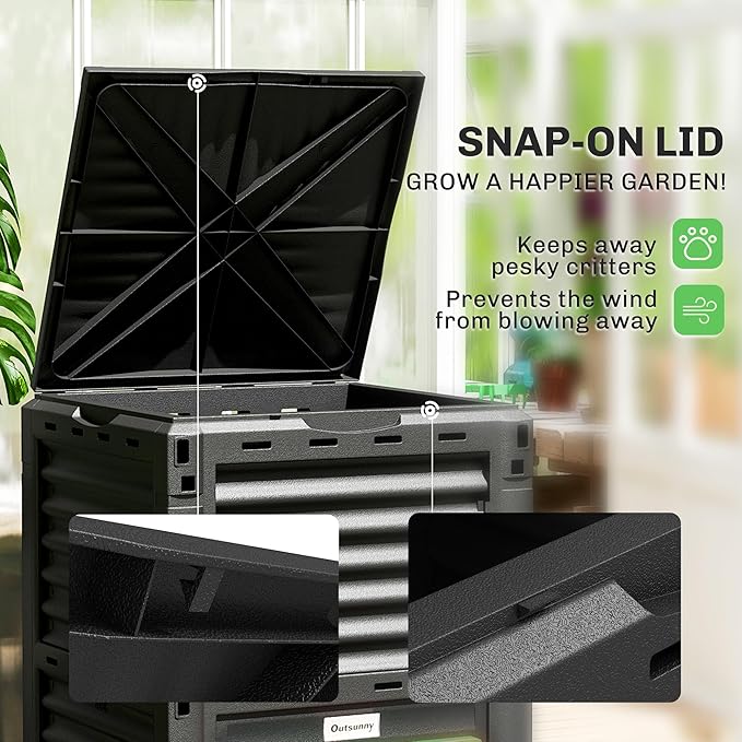 Outsunny Garden Compost Bin 80 Gallon Outdoor Large Capacity Composter Fast Create Fertile Soil Aerating Box, Easy Assembly, Green