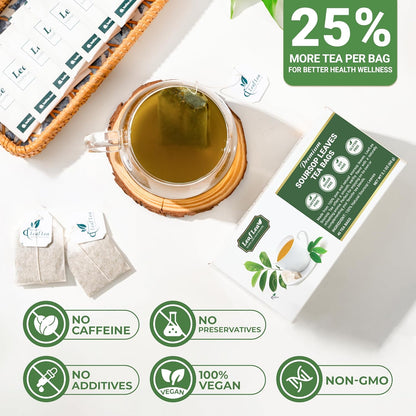 LeafLea 80 Soursop Leaf Tea Bags, from Natural Soursop Leaves (Graviola), Herbal Blend for Wellness, Sour Sop Herbal Tea Individually Wrapped for Freshness, Caffeine-Free, Vegan, No Sugar, Non-GMO