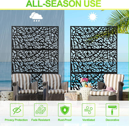 Outdoor Privacy Screen,72" H×47" W Metal Privacy Screen, Freestanding Privacy Fence Panels for Patio