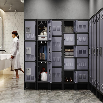Letaya Metal Locker for Employees,5 Tiered Lockable Storage Organizer Steel Wall Lockers for Work,School,Gym,Home,Office,Staff,Kid Room (5 Door-Black Gray)