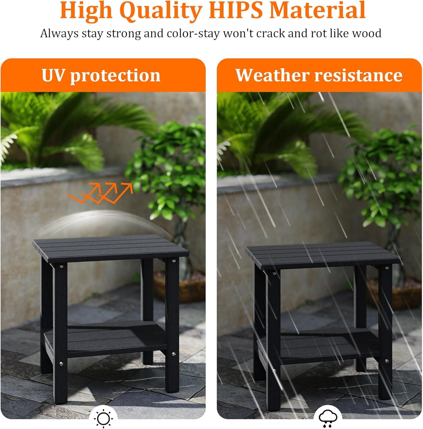 Weather Resistant Outdoor Side Tables Set of 2, Adirondack HDPE Small Outdoor Table, 2-Tier Small Patio Tables for Outside or Indoor,Gray