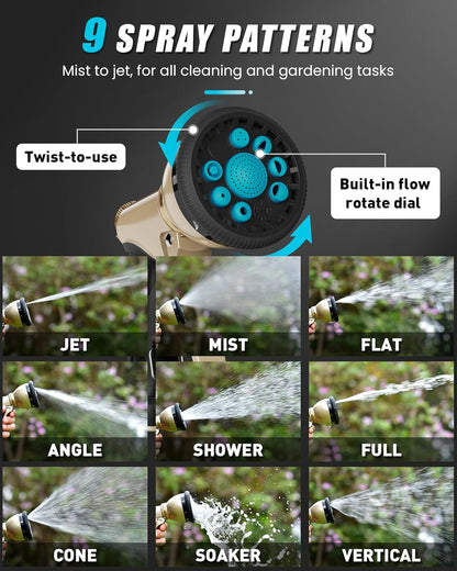 RAINPOINT Garden Hose Nozzle, Hose Sprayer Nozzle with 9 Spray Patterns, High Pressure Water Hose Nozzle Heavy Duty Metal Hand Sprayer, Watering Plants and Lawn, Car Washing, Pet Showering,Blue