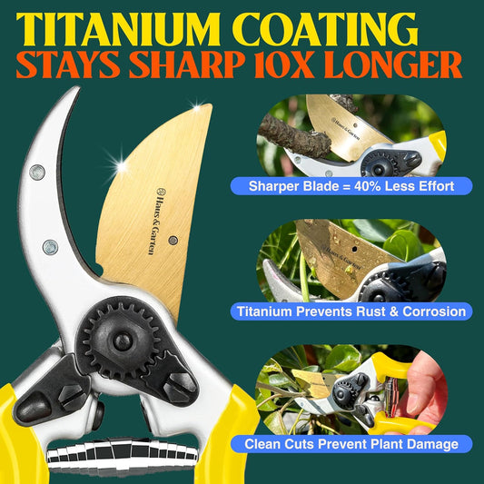 Haus & Garten ClassicPRO 8.5" Premium Titanium Bypass Garden Shears - Use as Pruners, Pruning Shears for Gardening, Hand Pruners, Handheld Garden Clippers Scissors Tool