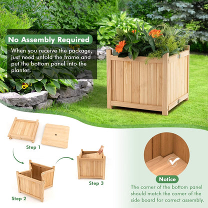 GRAFFY Raised Garden Bed, Folding Wood Planter Box w/Removable Bottom & Drainage, Indoor Outdoor Square Elevated Planter for Flower Herb Vegetable Fruit, Plant Container for Grass Lawn Patio Backyard