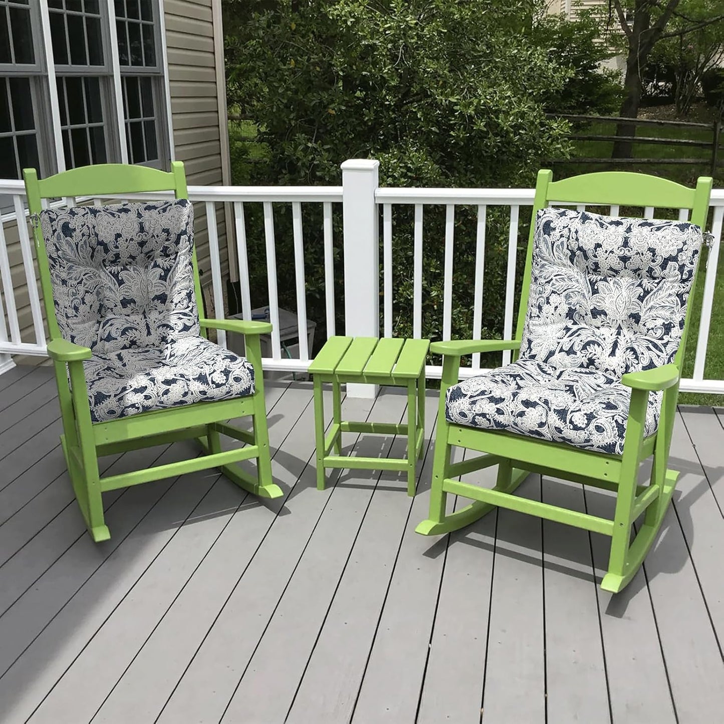 LVTXIII Outdoor Low Back Chair Cushions, Seasonal Replacement Adirondack Chair Cushion with Ties, Patio Waterproof Seat Cushions for Home Garden Use, 21 W x 21 D, Set of 2, Damask Lapis