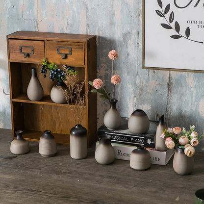 JOJUNO Rustic Bud Vase, Ceramic Small Vase Set of 11, Mini Vases for Fresh and Dried Flowers, Modern Farmhouse Home Decor, Pottery Vases for Living Room, Shelves, Centerpieces for Dining Table