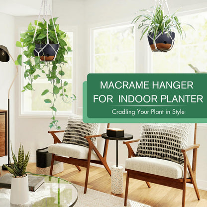 Set of 2-8 Inch Hanging Planters for Indoor Plants with Self-Watering Includes Hanging Pots for Plants, Outdoor Hanging Plant Pot with Drainage, and 2 Types of Baskets Hangers (Black)