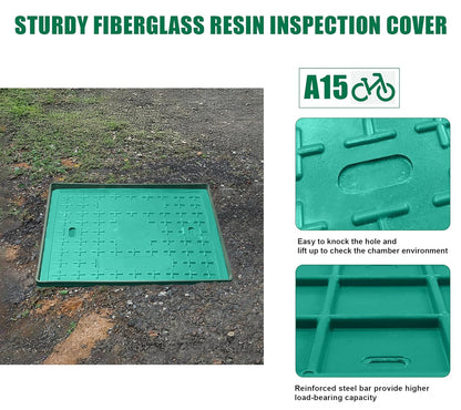 16x16x16in Underground Splice Boxes with Fiberglass Solid Cover,In Ground Pull Box Deep Enclosure Distribution Pit Electrical Junction Boxes Drillable Precast Tapered Pit for Cable Wiring