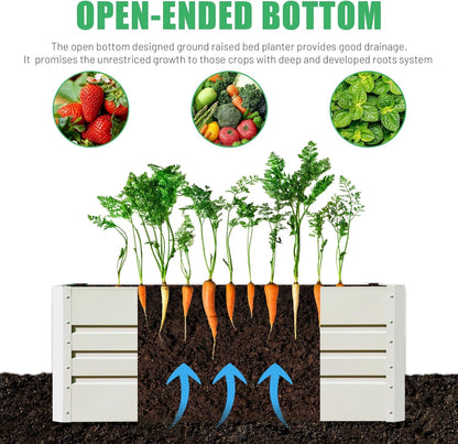 SnugNiture 2 Pcs 4x2x2FT Raised Garden Bed Galvanized Planter Garden Boxes Outdoor, Deep Root Planter Raised Bed for Vegetables Flowers Herbs,Beige White