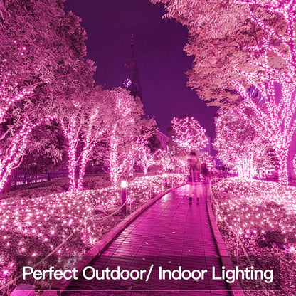 suddus Pink Solar String Lights for Outside, 2 Pack Total 66ft 200 Led Pink Fairy Light Outdoor, 8 Modes Solar Twinkle Light for Halloween Decor, Fence, Patio, Yard, and Party