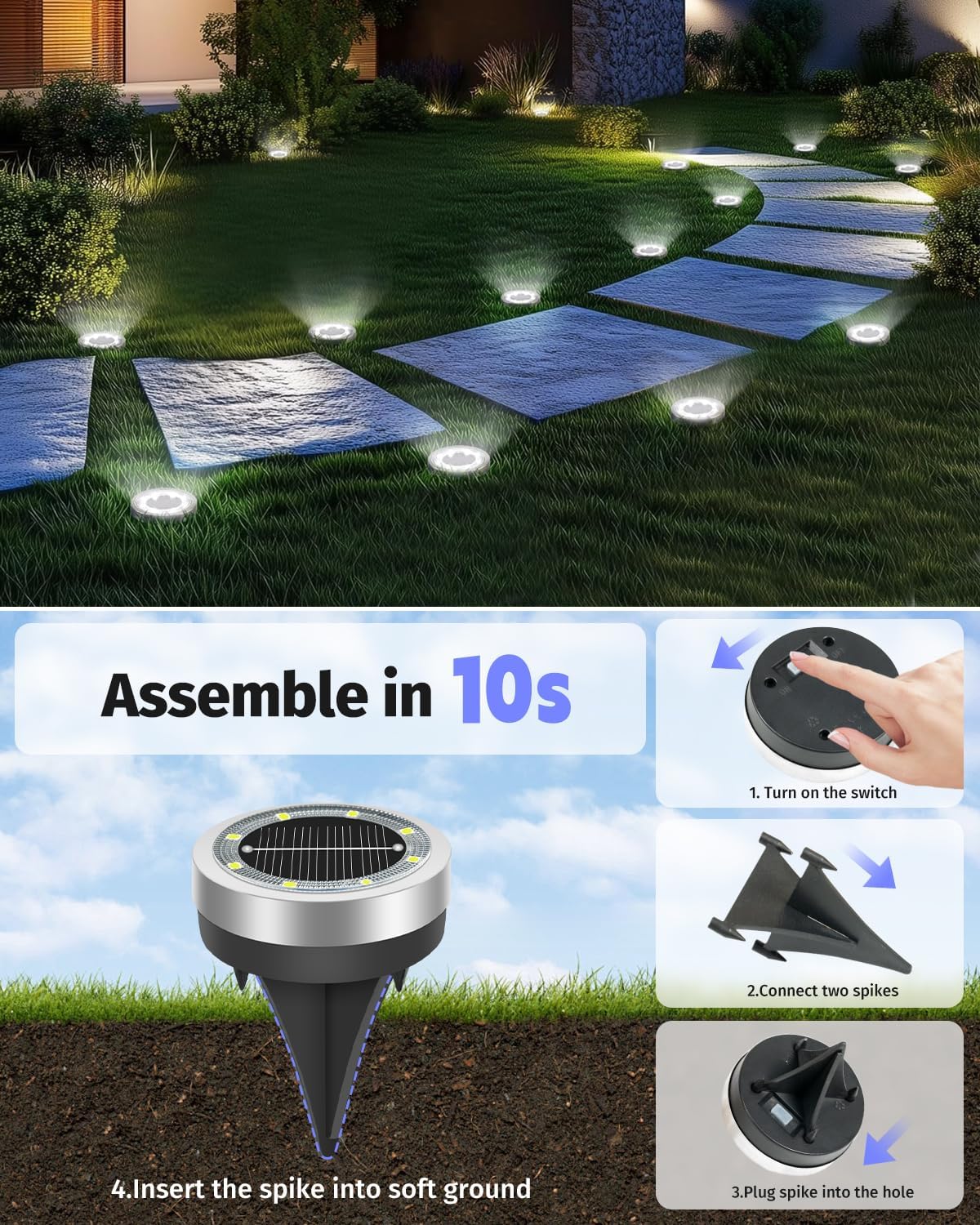 Mini Solar Ground Lights Outdoor 24 Pack Waterproof Upgraded Anti-Rust Solar Flat Garden Lights Stainless Steel Solor Powered Disc Landscape Light for Pathway Walkway Yard Lawn Patio-Cool White