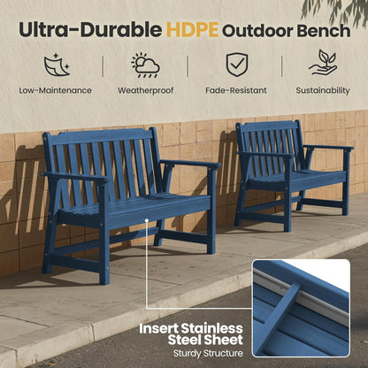 Ciokea 46" Heavy Duty Outdoor Bench Set of 2, HDPE Weatherproof Garden Bench, 2-Person Memorial Benches with 660 Lbs, Waterproof Patio Porch Benches for Outside Business Office Backyard, Navy Blue