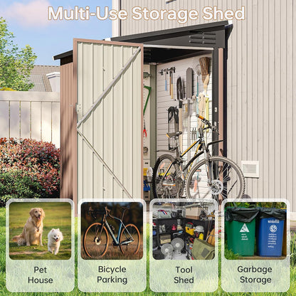 6x4 FT Lean to Shed, Outdoor Metal Storage Shed, Utility Steel Tool Shed with Lockable Door for Bike, Garden, Backyard, Patio, Lawn