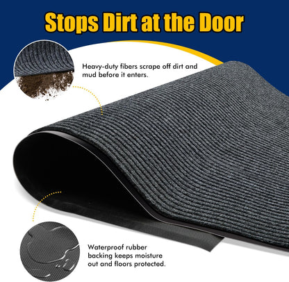 Extra Large Indoor/Outdoor Entrance Mat - 4 x 10 Feet, Rubber Border Door Mat Heavy Duty, Waterproof, Low-Profile, Easy to Clean, Rubber Entry Mat,Commercial Floor Mat, Charcoal Grey