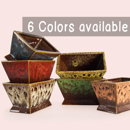 ARTKETTY Succulent Pots - 7 Inch Large Plant Pot with Drainage, Shallow Ceramic Succulent Planters for Indoor Outdoor Plants, Modern Cactus Bonsai Plant Container Decorative Home Office