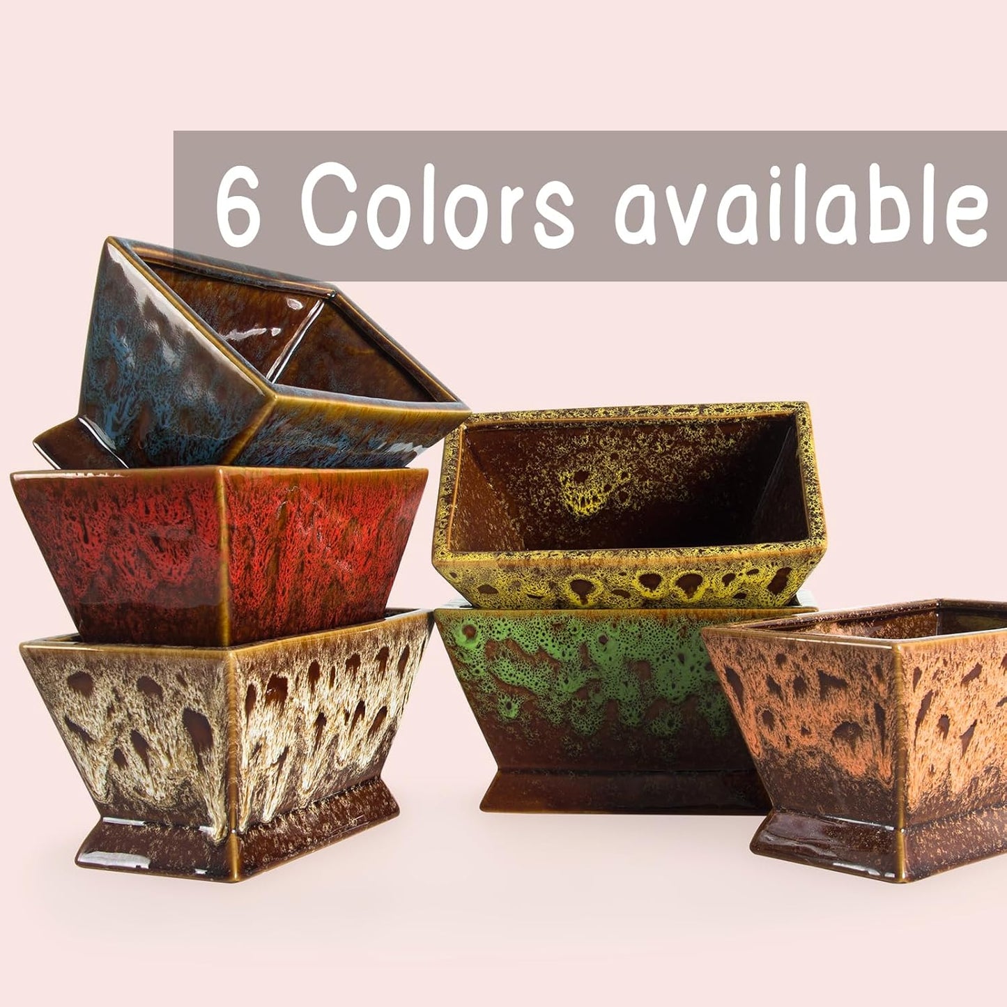 ARTKETTY Succulent Pots - 7 Inch Large Plant Pot with Drainage, Shallow Bonsai Pots Ceramic Succulent Planters for Indoor Outdoor Plants, Modern Cactus Pot Decorative Home Office