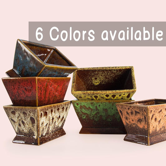 ARTKETTY Succulent Pots - 7 Inch Large Plant Pot with Drainage, Shallow Bonsai Pots Ceramic Succulent Planters for Indoor Outdoor Plants, Modern Cactus Pot Decorative Home Office