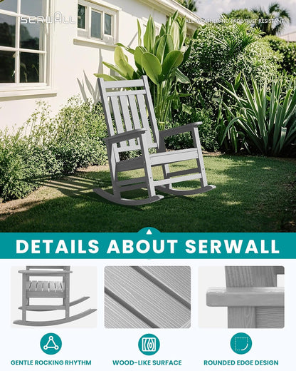 SERWALL Oversized Outdoor Rocking Chair Set of 4, HDPE Rocker for Adults, Patio Rocking Chairs for Porch, Sliver Gray