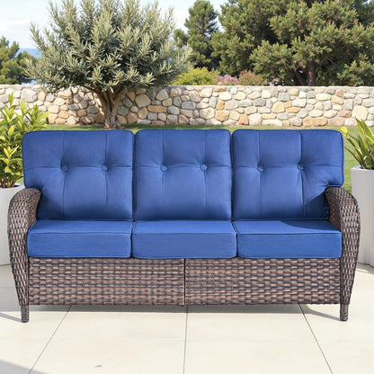 6-Piece Rotating Balcony Chair Set with 31-inch T-Shaped Wide backrest - Rattan Outdoor Rotating Balcony Chairs, Wide backrest Comfortable Outdoor Sliding Chair - Brown | Blue