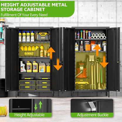 47" Metal Storage Locker, Lockable Employees Metal Locker with 2 Door and Adjustable Shelves, Steel Locker for Home, School, Office, Gym (Black)