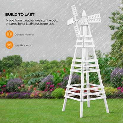 VINGLI Outdoor Yard Windmill, Wooden Wind Spinner for Garden Lawn Yard Patio Decoration (White, Large)