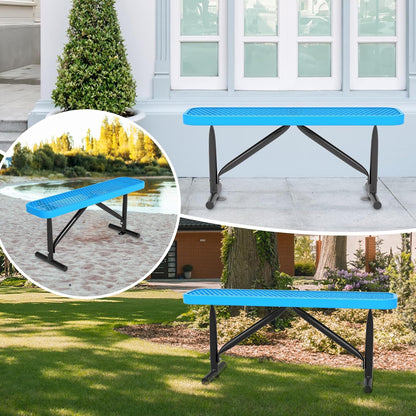 48" L Outdoor Steel Flat Bench, Heavy Duty Metal Park Bench for Outside, Expanded Metal, Commercial Benches Mesh Bench for Shopping Mall, Store, Lawn, Park, Patio, Deck, Garden (Blue, 4FT)