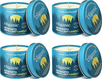 Cliganic Natural Mosquito Repellent Candle (Pack of 4) | Citronella, DEET Free, Essential Oil Infused for Outdoor, Camping | Burns 18 Hours