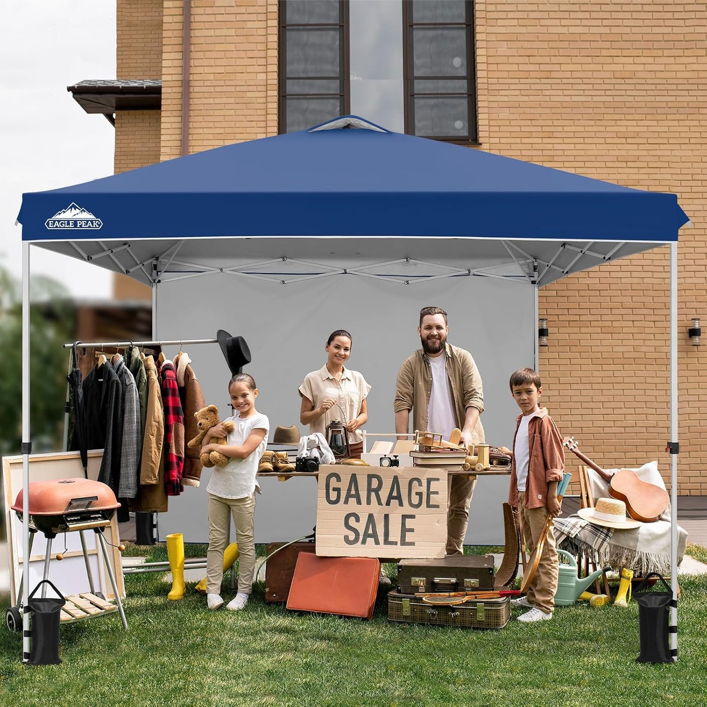 EAGLE PEAK Pop Up Canopy Tent with 1 Sidewall, Easy Setup Event Tent, Outdoor Sun Shade, Wheeled Carry Bag, Stakes and Guy Ropes, Instant Canopy 10x10, Dark Blue