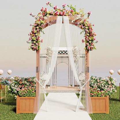 Giantex Garden Arbor with Planter Boxes, Wooden Arch with Trellis and Raised Garden Bed for Climbing Vine Plants Vegetables Herbs, Decorative Arbor Archway for Wedding, Ceremony, Party (Orange)