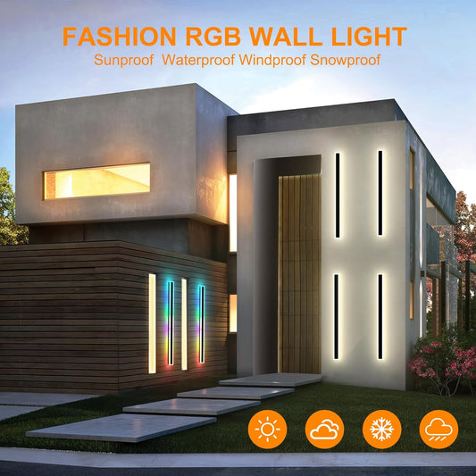 Modern Outdoor Wall Lights, 2 Pack Long Wall Sconce, Lighting Fixtures Long Wall Light 24w Waterproof Ip65 Black Exterior Sconce Led Linear Light for Garage, Patio (2pack-black, 31.5inch)