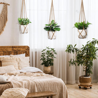 YIBOT 3 Pack Macrame Plant Hanger Indoor Hanging Planter Basket with 3 Hooks, 35"/29"/23" Hang Flower Pot Plant Holder for Indoor Outdoor Decorations, Brown (POTS NOT Included)