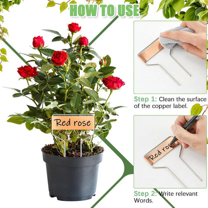 Moxweyeni 60 Pcs Metal Garden Tags Plant Labels for Garden Waterproof Plant Markers with 2 Permanent Pen Planting Nursery Garden Tags Reusable Garden Labels Stake for Plants (Copper Color,6 Inch)