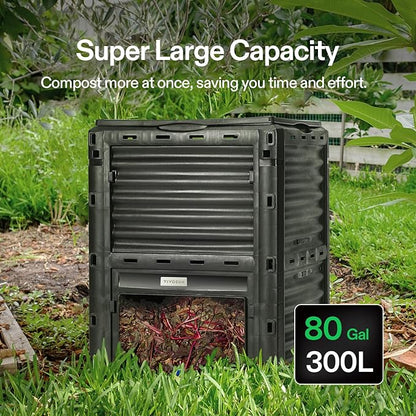 VIVOSUN Compost Bin 80Gallon (300L), Outdoor Composter W/Large Capacity & Easy Assembling, Compost Barrel for Fast Creation of Fertile Soil (Pack of 2)