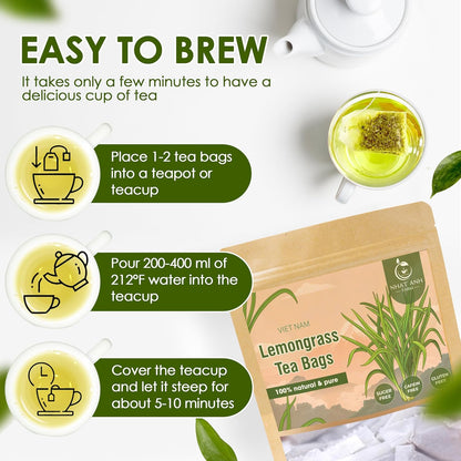 NHAT ANH FARM - Premium Lemongrass Tea Bags, 40 Lemongrass Tea Bags, 100% Natural Dried Lemongrass, Naturally Sweet Herbal Tea, Sugar-Free, Caffeine-Free, No Additives