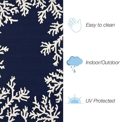 Liora Manne CAPRI Indoor/Outdoor Handmade Synthetic Blend Durable Area Rug - Traditional Border Coastal Beach Accent (Coral Border Navy) (5' Round)