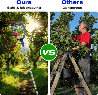 Steel Adjustable Splicing Fruit Picker Pole with Basket, 35-129 Inch Grabber Reacher Tool for Orange Lemon Apple Guava Mango Avocado Pear Tree Harvesting