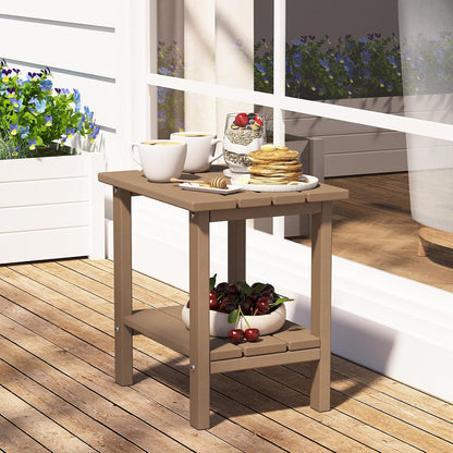 Outdoor Side Table, 2-Tier Adirondack Storage Patio Side Table, Weather Resistant Patio End Table for Backyard & Pool, Durable HDPE Small Outdoor Table, Brown