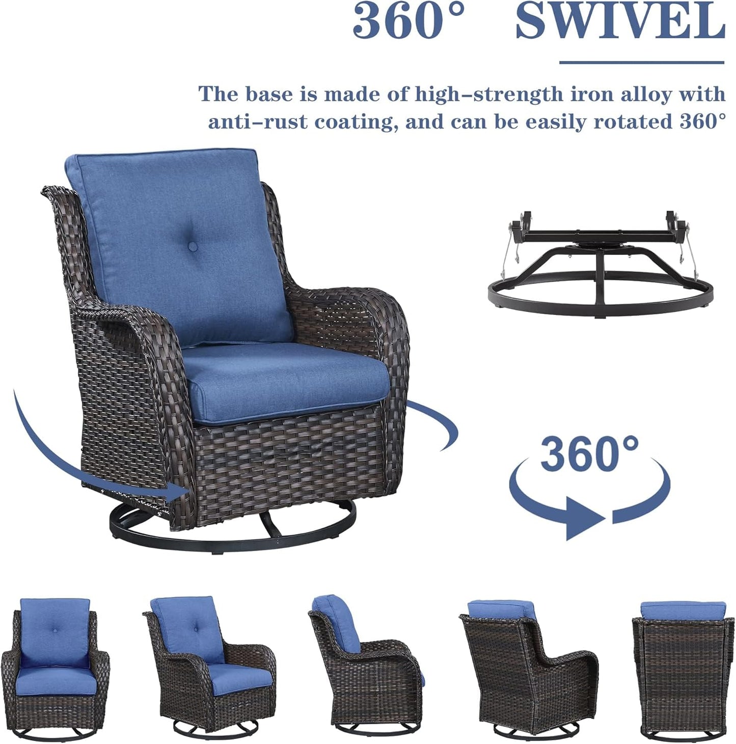 8 Piece Outdoor Patio Furniture Set - 41" CSA Propane Fire Pit Table Patio Conversation Set with Swivel Rocker Outdoor Chairs, Wicker loveseat and Ottoman for Outside Casual Gathering