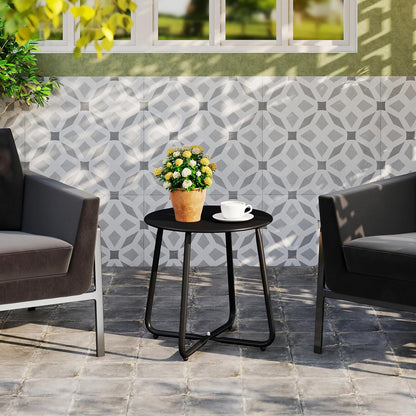 HollyHOME Round Metal Side Table, Rust-Resistant Patio Small Plant Stand, Outdoor 17.32'' Portable End Table for Balconies, Gardens, Living Rooms and Bedrooms, Black